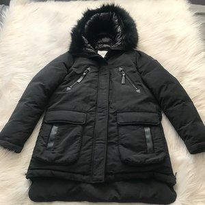 Derek Lam IO Crosby Black Down Parka with Faux Fur Hood Size M
